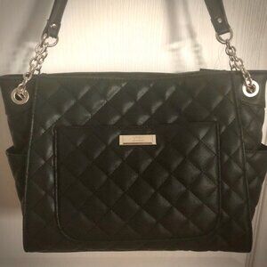 Jones New York Black Quilted Satchel with Chain-Strap Accents